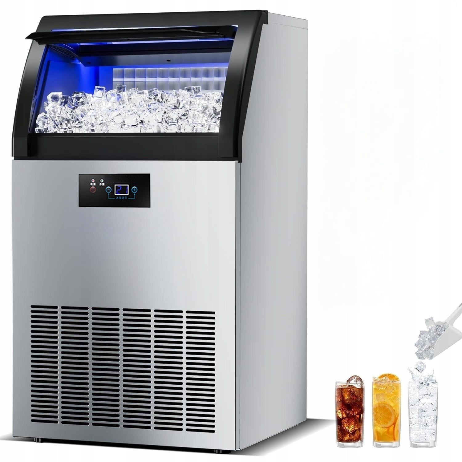 Commercial 350W Ice Maker – 60kg/24h, 40 Cubes in 8-15 Min, LCD Display