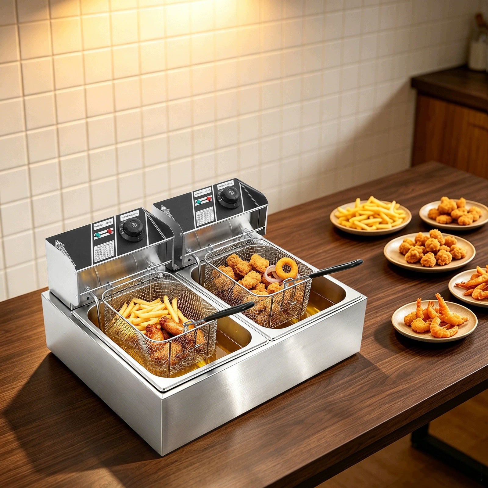 Commercial Dual-Tank Electric Deep Fryer w/ Basket; 30×24 cm Tanks Packaging status original