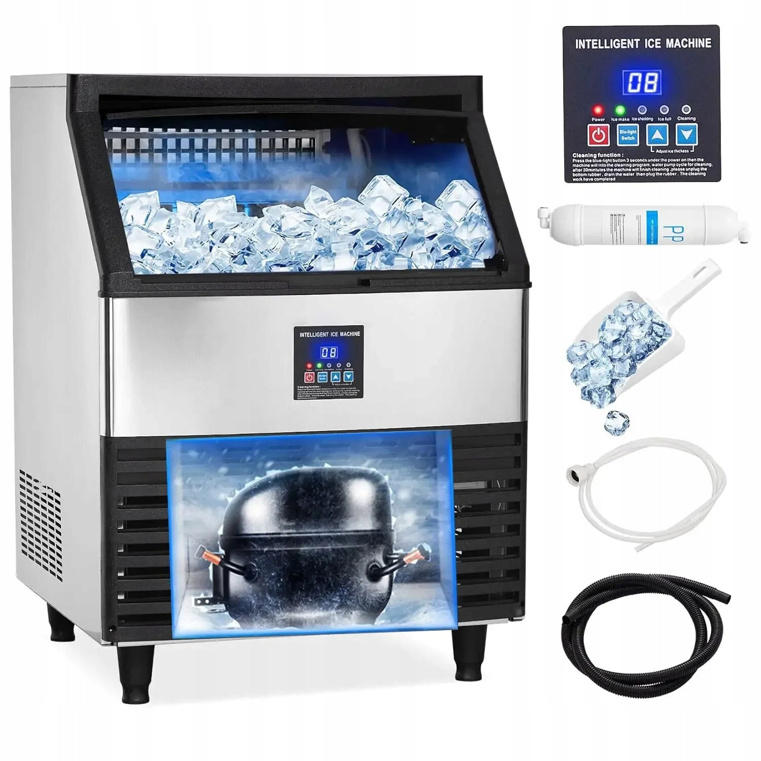 Commercial Freestanding Cabinet Ice Maker, 270 lbs/24 Hours, 140 Ice Cubes Packaging status original