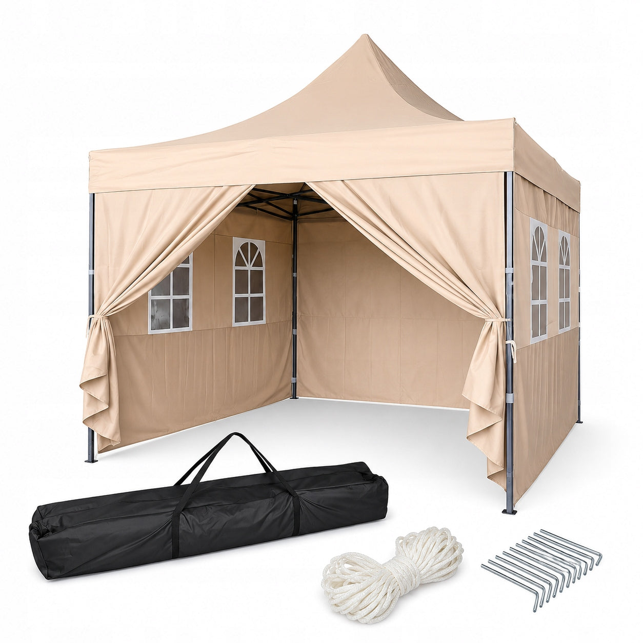 Commercial Pavilion Catering 3x3 Beige Gazebo Pop-Up 4 Walls Automatic