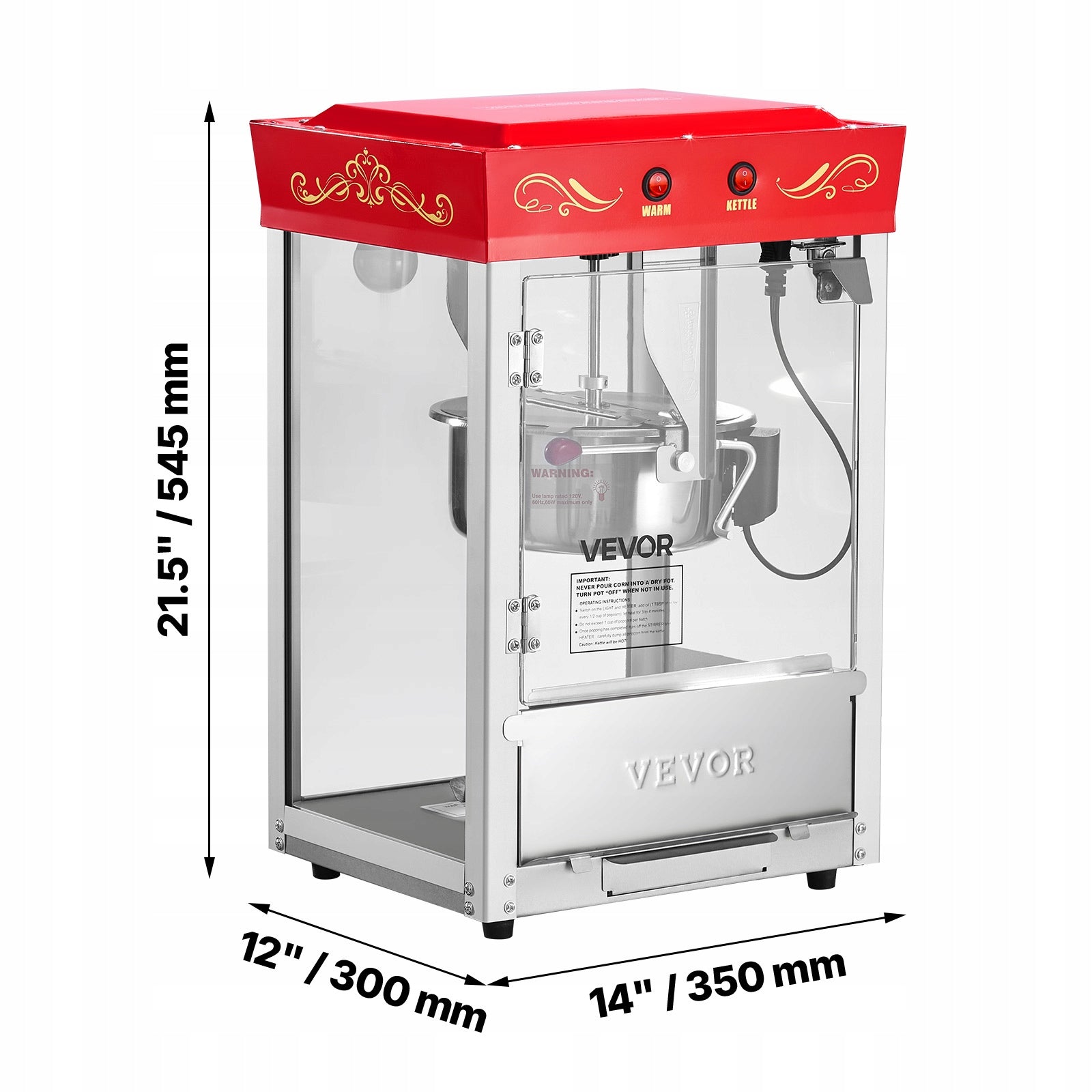 Commercial Popcorn Machine 800W 237ML Red Loading 48 Cups Brand Vevor