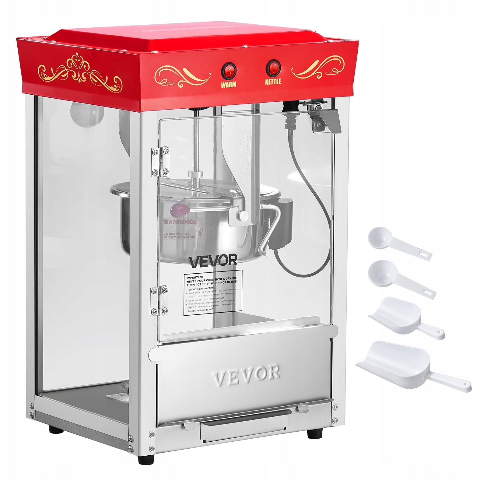 Commercial Popcorn Machine 800W 237ML Red Loading 48 Cups Dominant color red