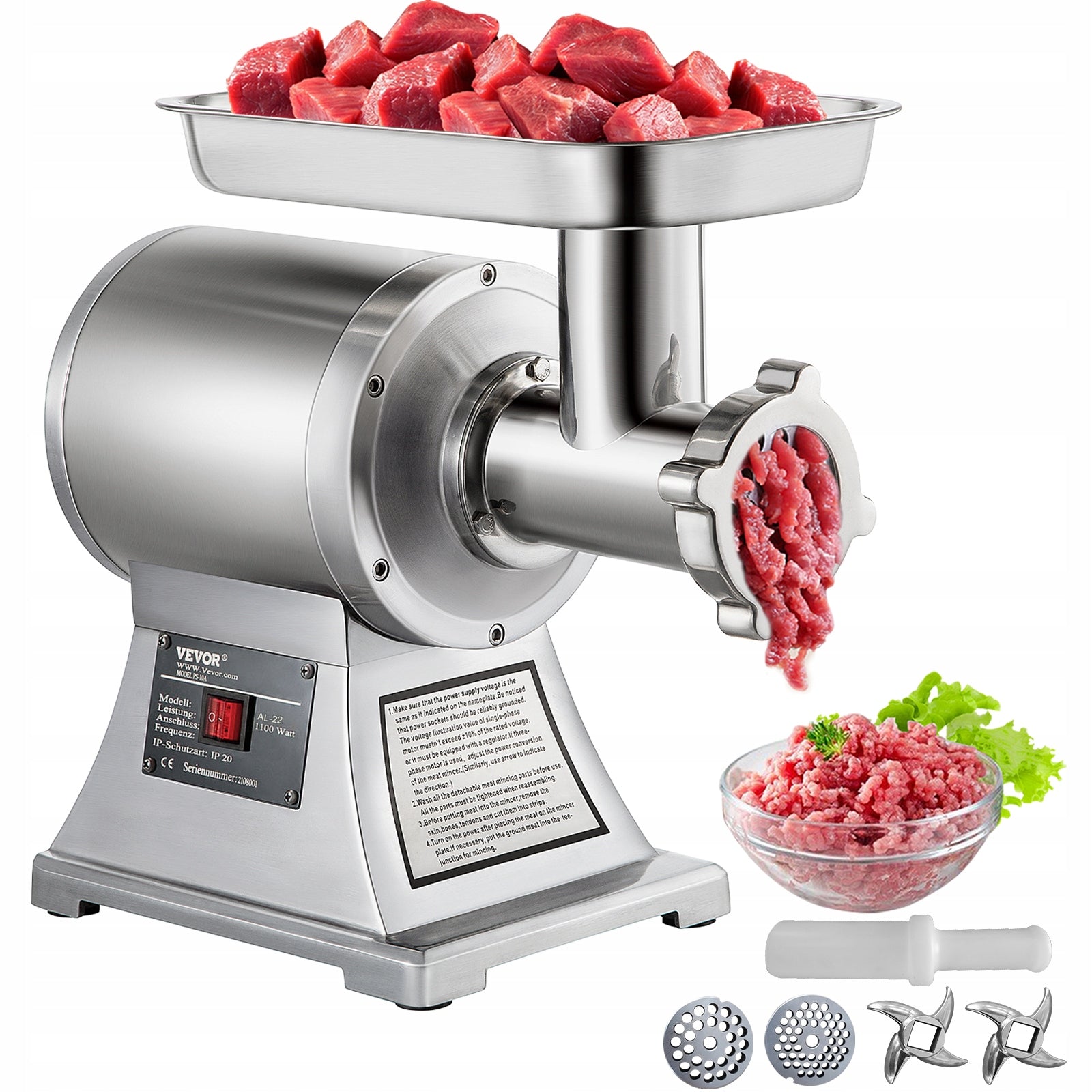 Commercial Stainless Steel Meat Grinder 450lbs Sausage Stuffer 850W