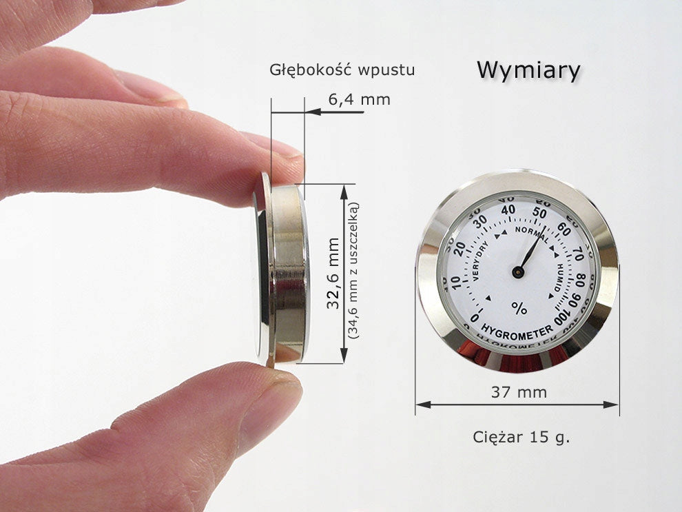 Compact metal hygrometer, no batteries required Manufacturer code 37S