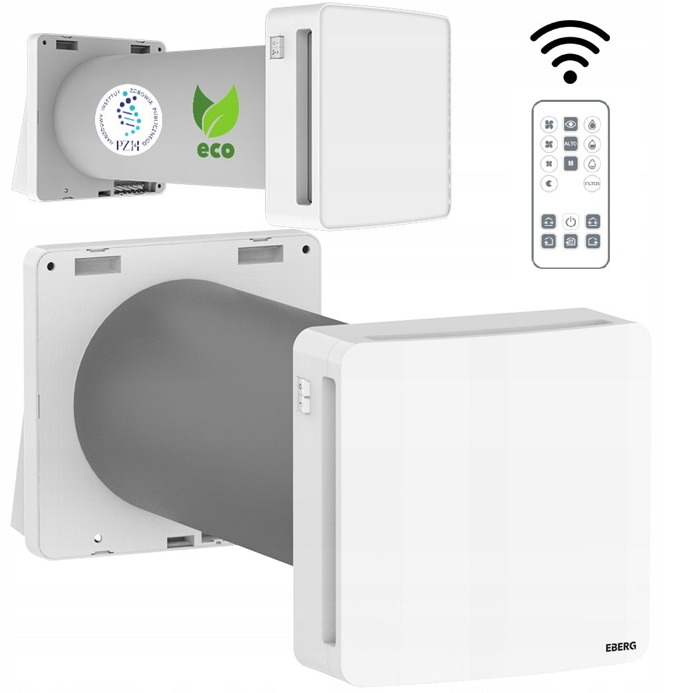 Compact wall recuperator REQU2 + 100 remote control 30m3/h humidity sensor Product weight with unit packaging 3.5 kg