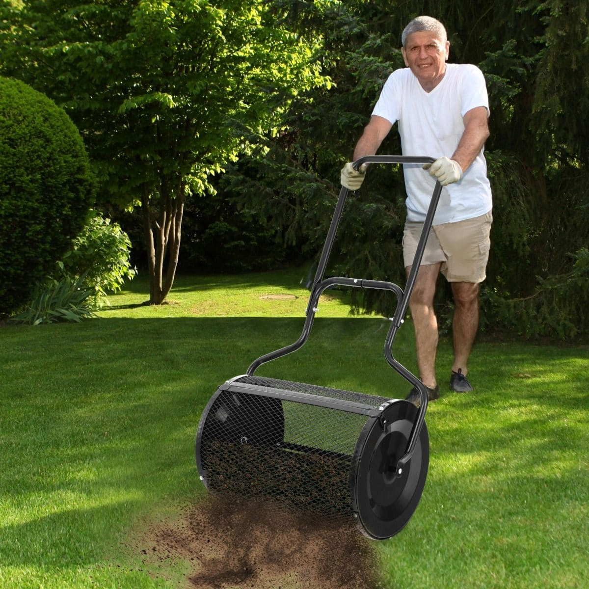 Compost spreader Fertilizer spreader 75 l black Tool weight 11 kg