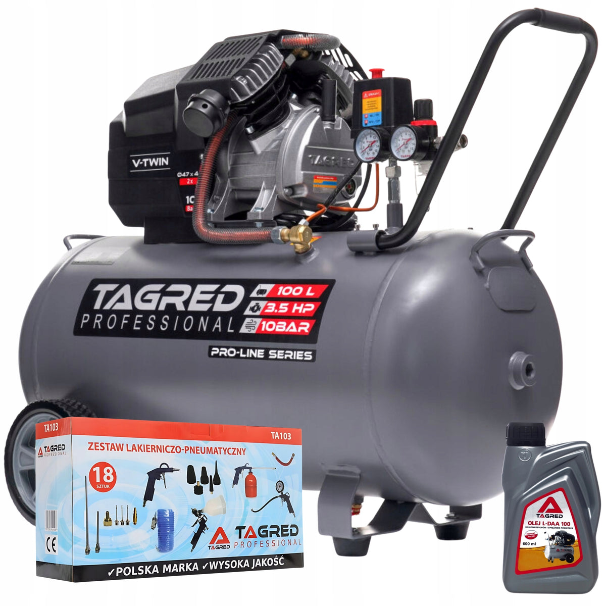 Compressor 100L V2 10bar Efficient Powerful + Oil Set 18in1