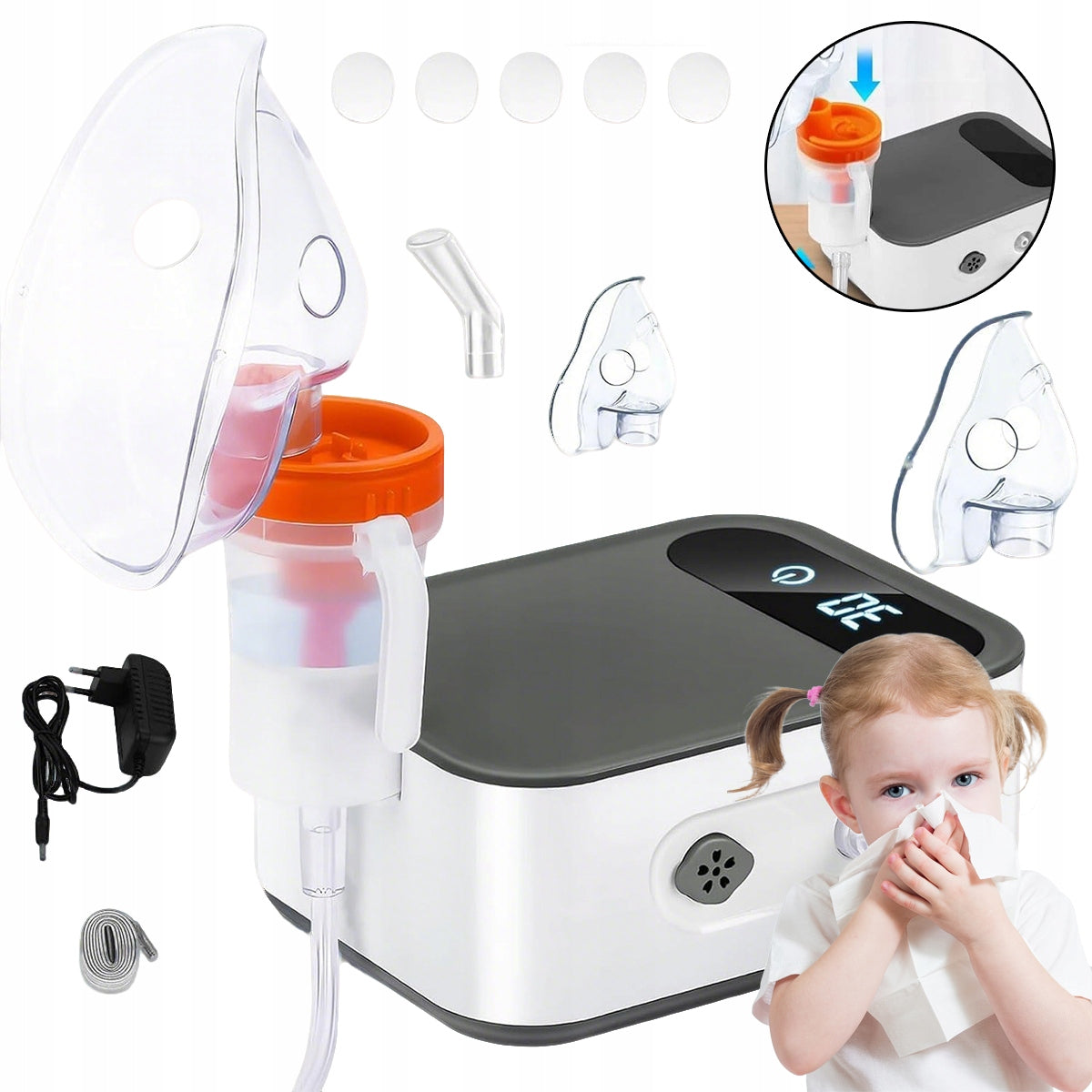 Compressor Inhalation Nebulizer, Electric Inhaler With 2 House Mask