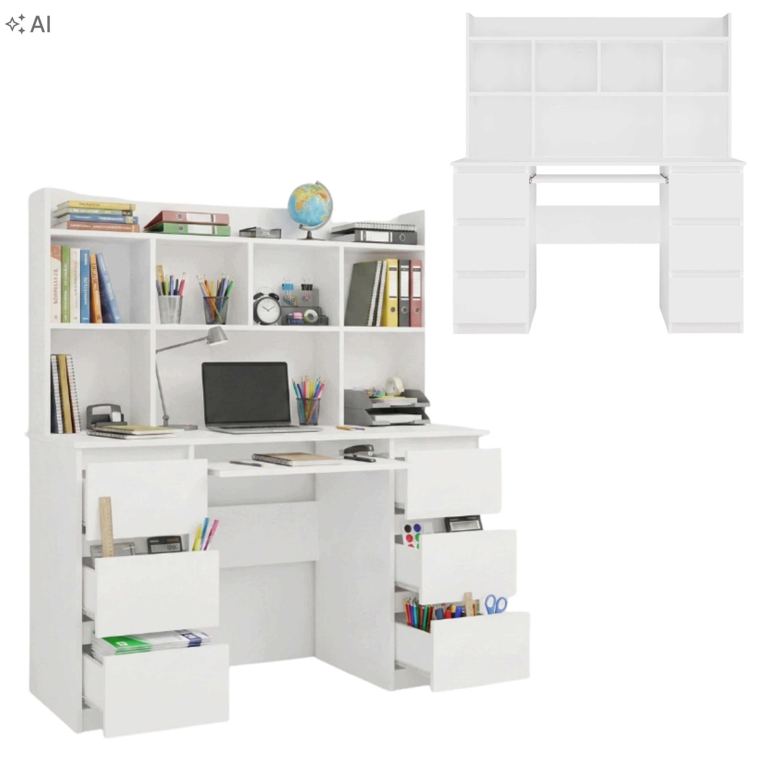 Computer Desk For Children With Extension 130cm With Drawers Shelf White