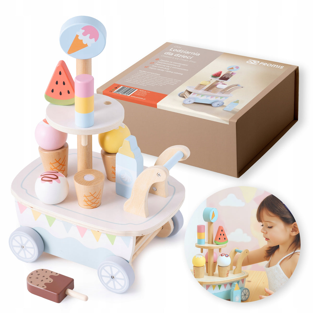 Confectionery Ice Cream Shop Wooden Ice Cream Trolley Set for Kids Manufacturer code LD04