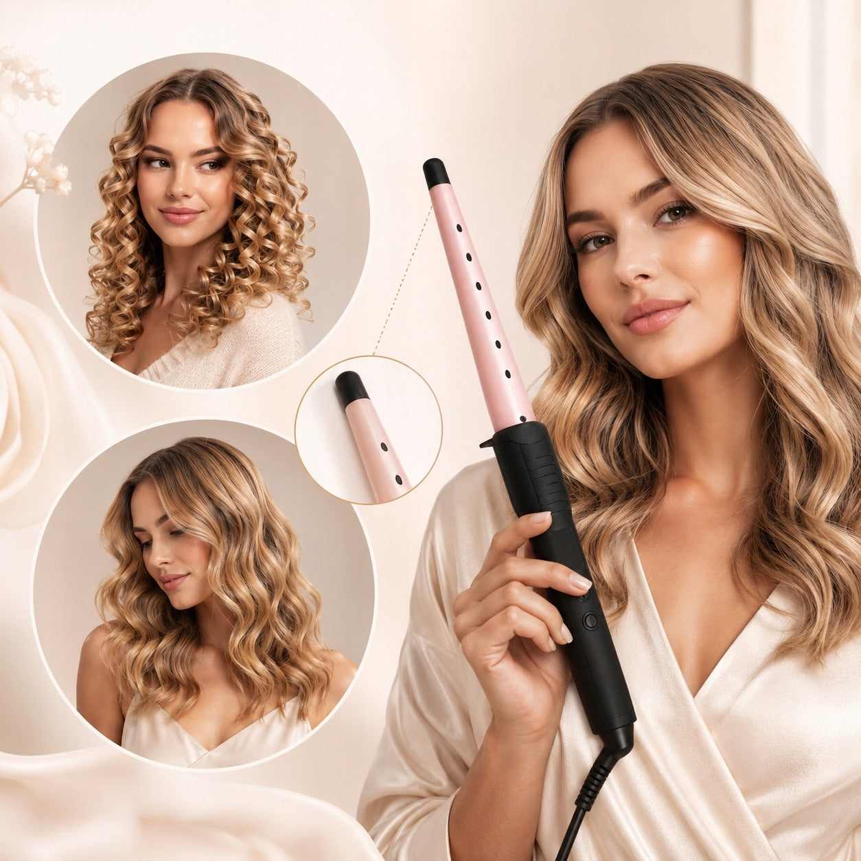 Conical Curler BaByliss Rose Quartz 13-25 mm Ceramic 210C Brush Manufacturer code 563052429