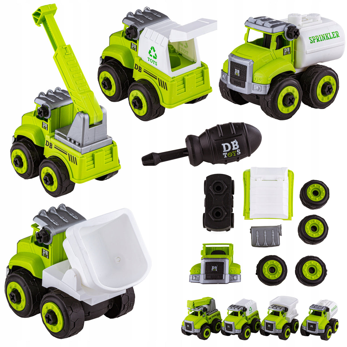 Construction Vehicles Auto UNSCREWABLE Small MECHANIC 36 Elements 4 Vehicles