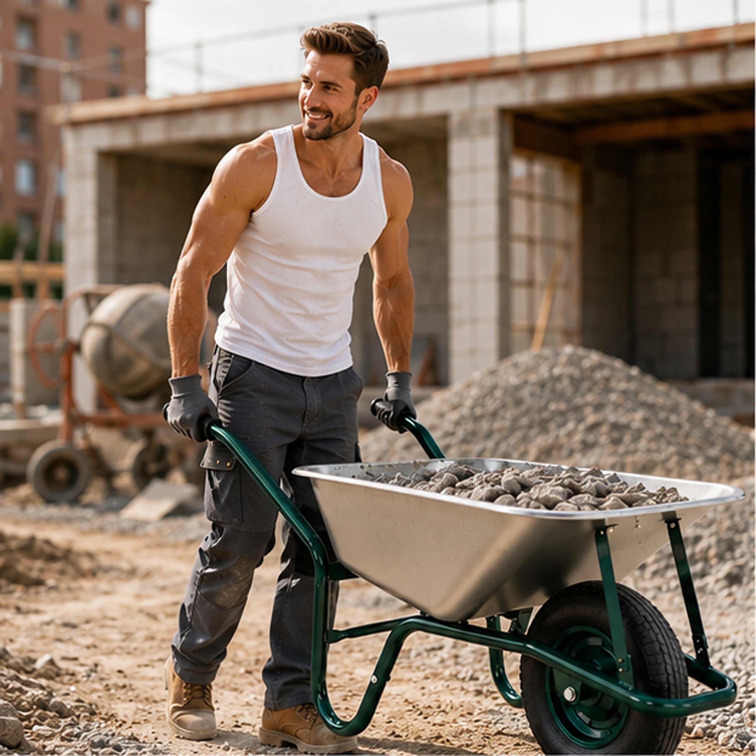 Construction Wheelbarrow Galvanized Garden Steel 110L 200kg Lightweight and Durable Manufacturer code MS17102