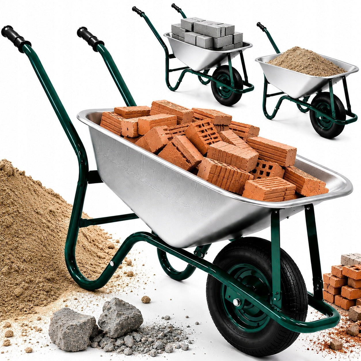 Construction Wheelbarrow Galvanized Garden Steel 110L 200kg Lightweight and Durable
