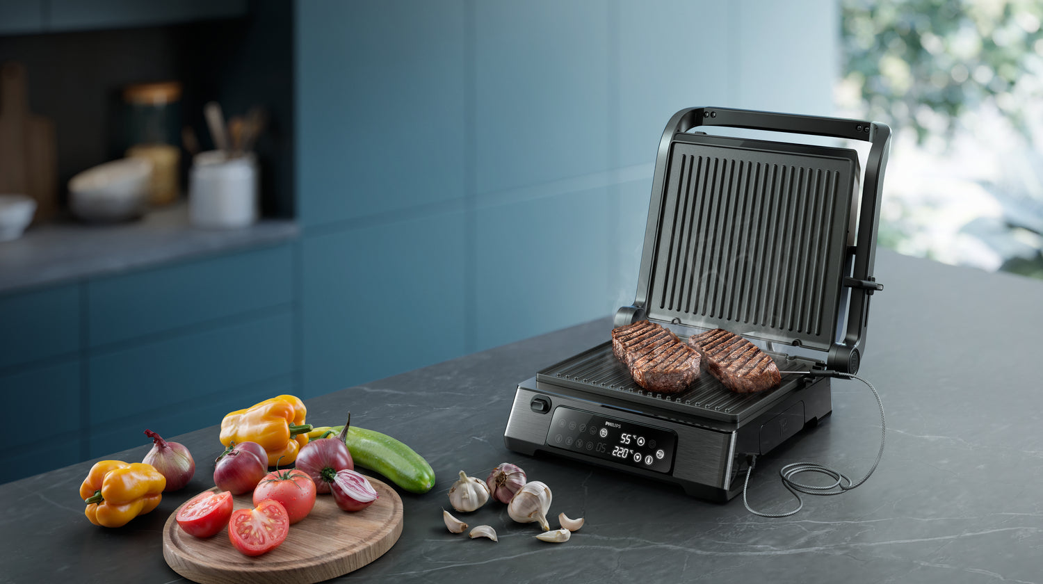 Contact Electric Grill Philips Series 7000 HD6307/70 black 2200 W Temperature control yes