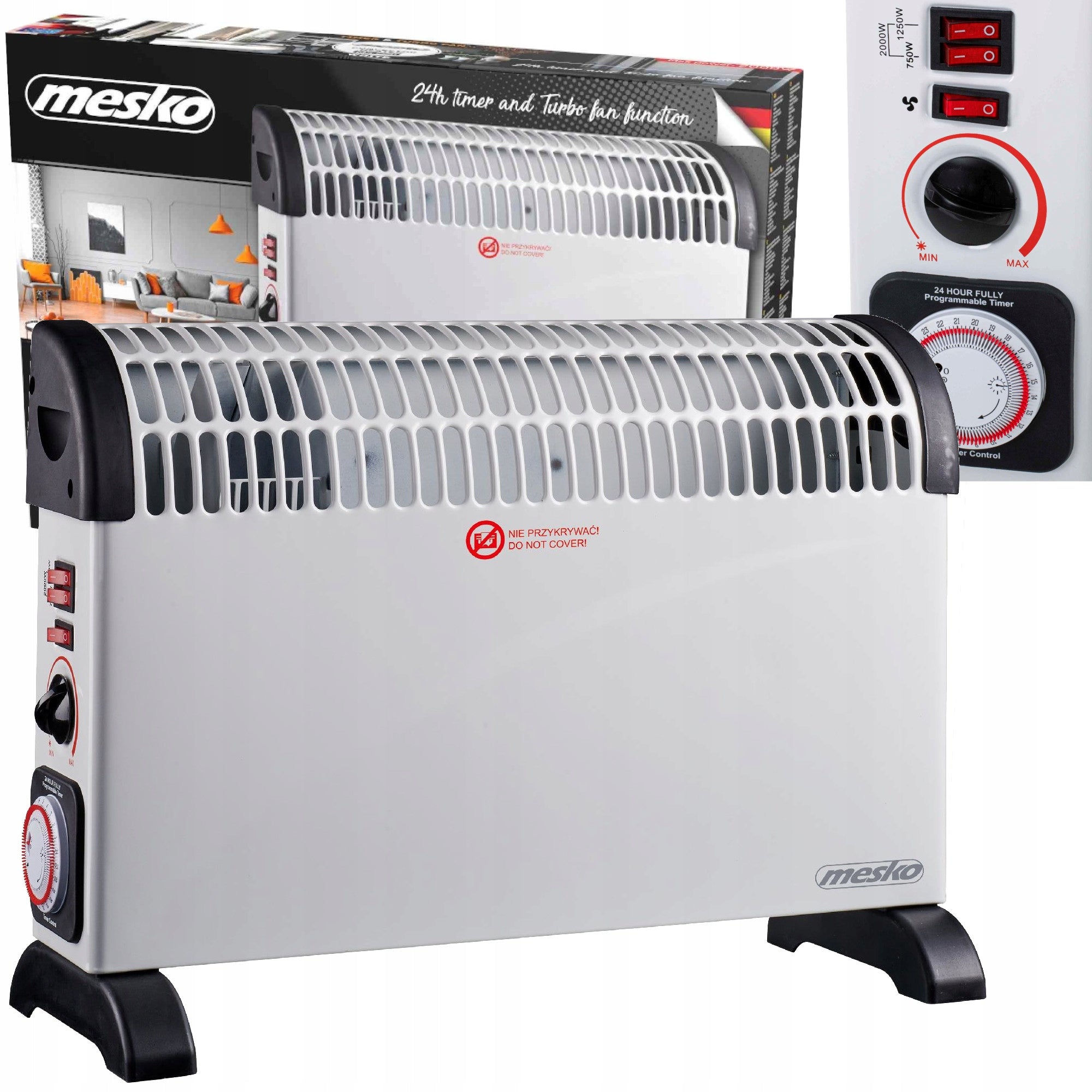 Convector Heater 200W Timer 24h Turbo Air Supply Thermostat Adjustable