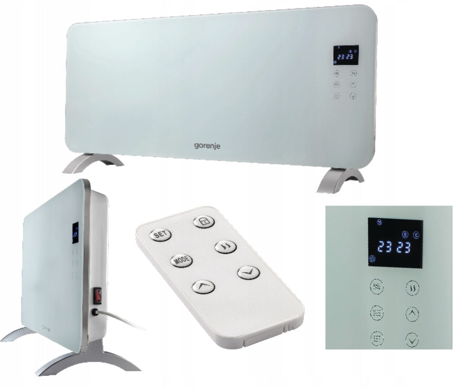 Convector heater GORENJE 2000W Timer White GLASS PILOT display