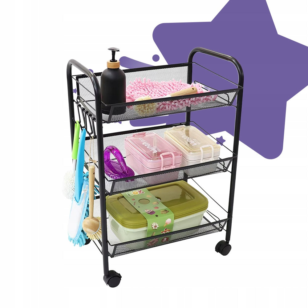 CoolStaff Kitchen Rack Bathroom Cabinet On Wheels 3 Baskets Black 64cm Brand CoolStaff