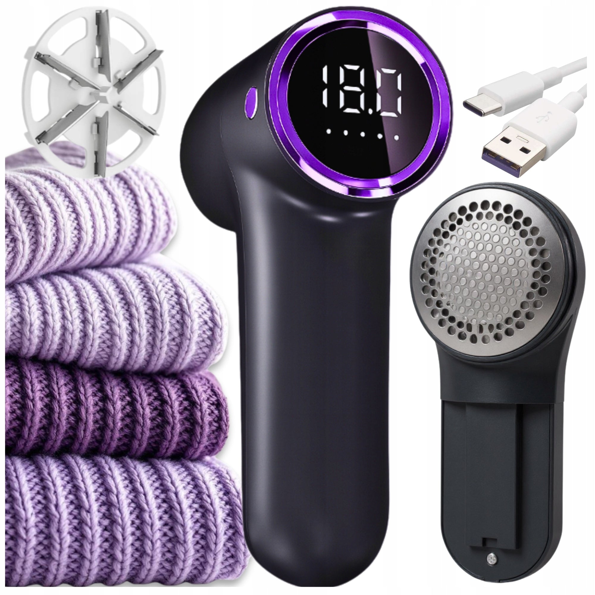 Cordless CLOTHES SHAVER with LED Display CABLE + BRUSH SET