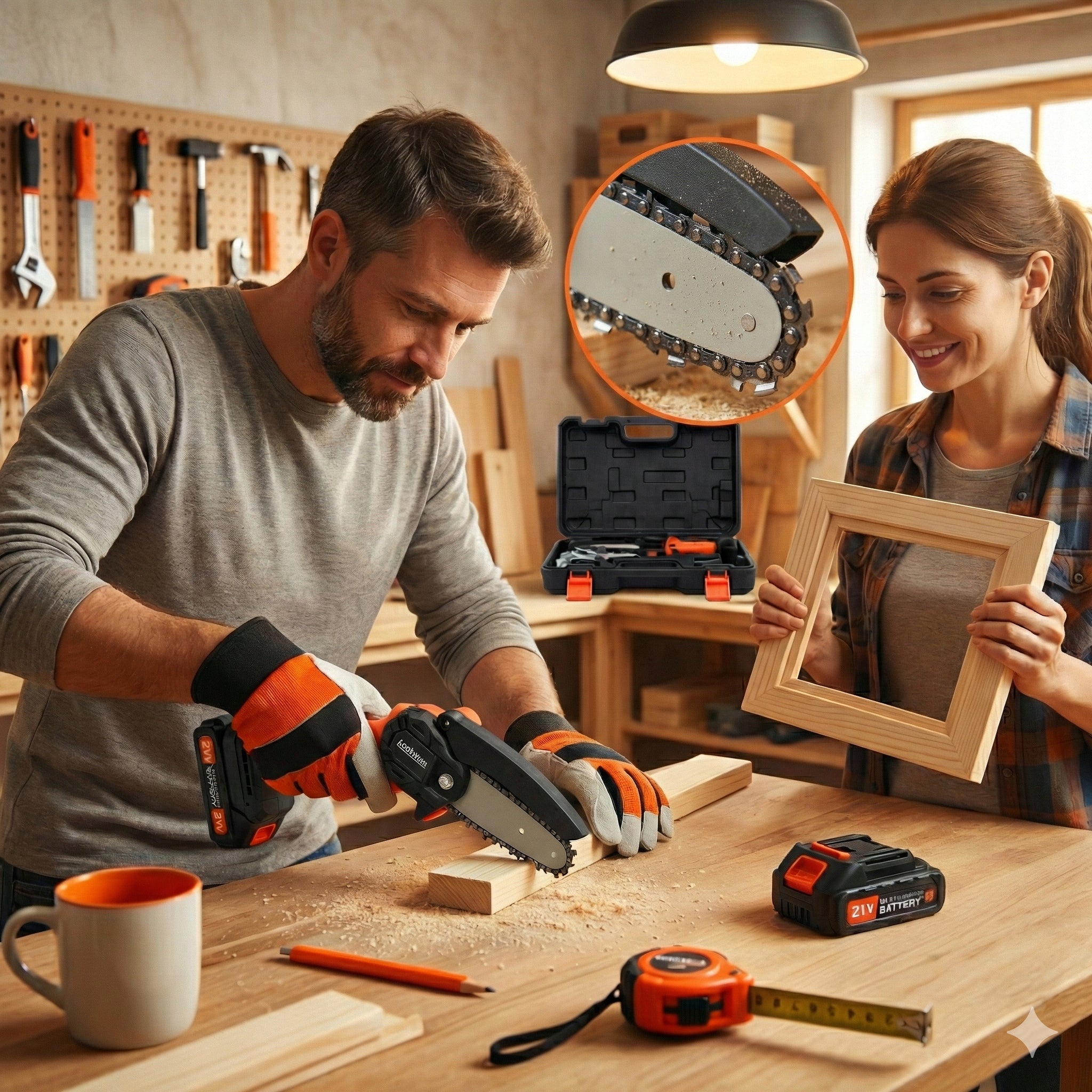 Cordless Chainsaw 4 Inch 21V Mini Wood Saw Guide length 10 cm