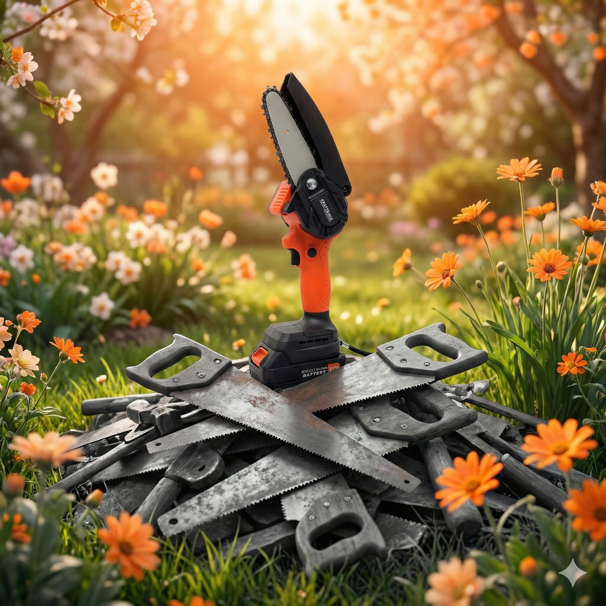 Cordless Chainsaw 4 Inch 21V Mini Wood Saw Packaging status original