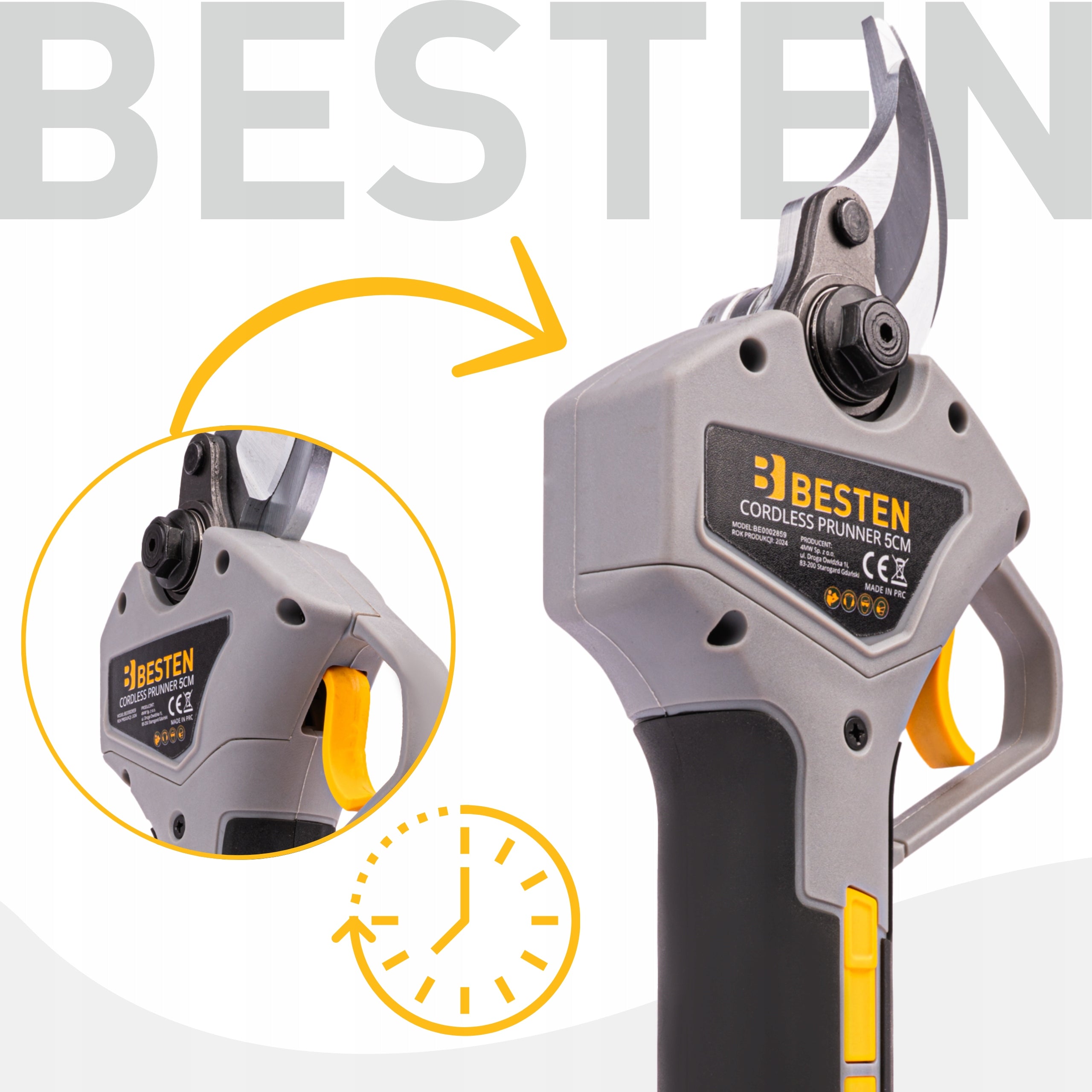 Cordless Pruner Electric Branch Shears 50 mm 2x 2,0 Ah BESTEN Brand BESTEN