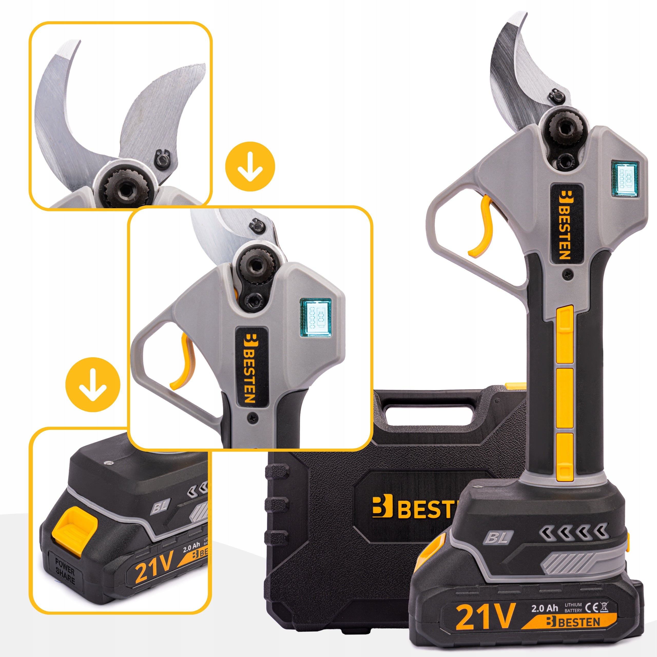 Cordless Pruner Electric Branch Shears 50 mm 2x 2,0 Ah BESTEN Manufacturer code BE0002859