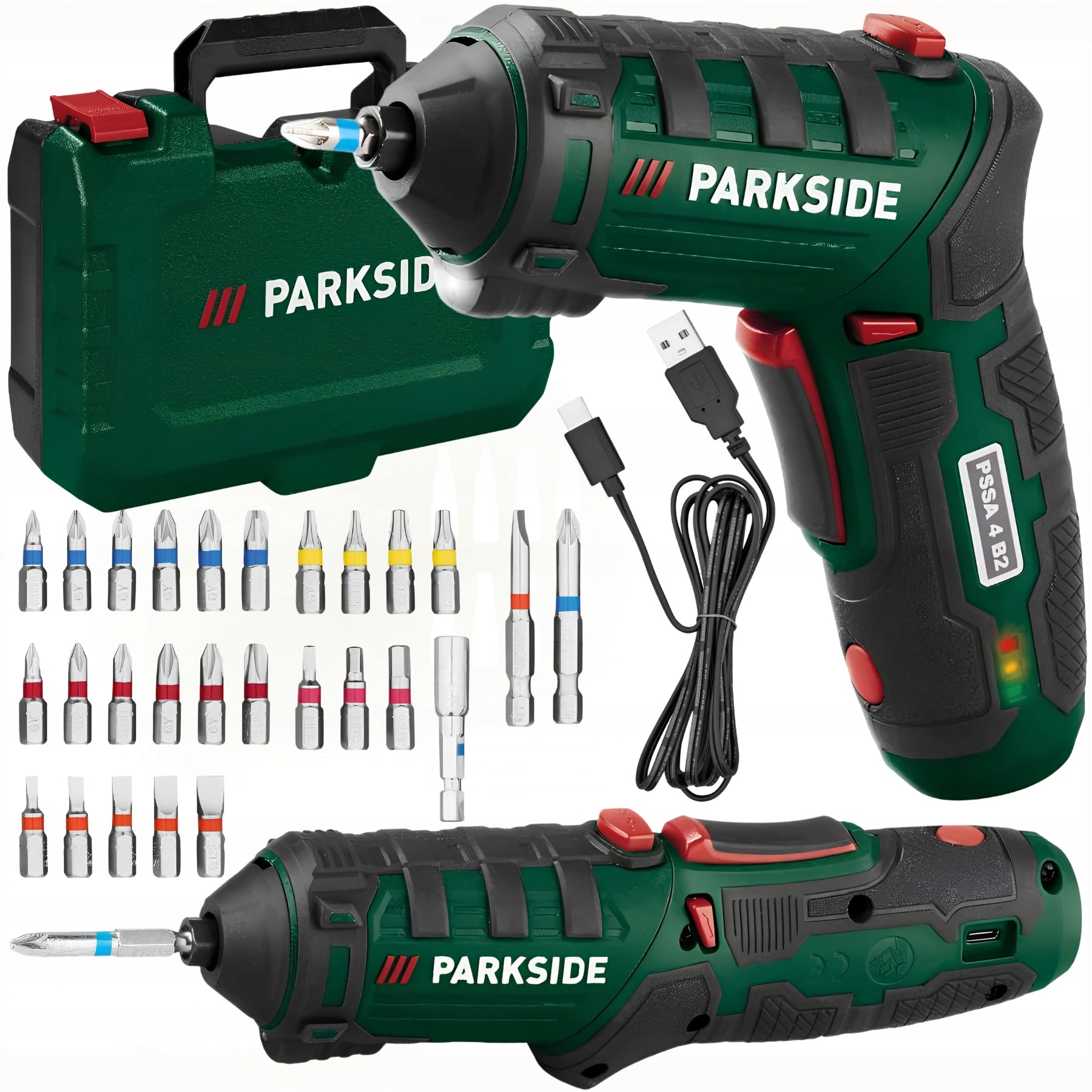 Cordless Screwdriver Straight Screwdriver Parkside PSSA 4V +Bits +Case