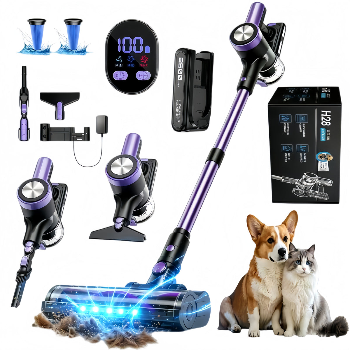 Cordless Upright Handheld Vacuum Cleaner H28 500w 50KPA For Home