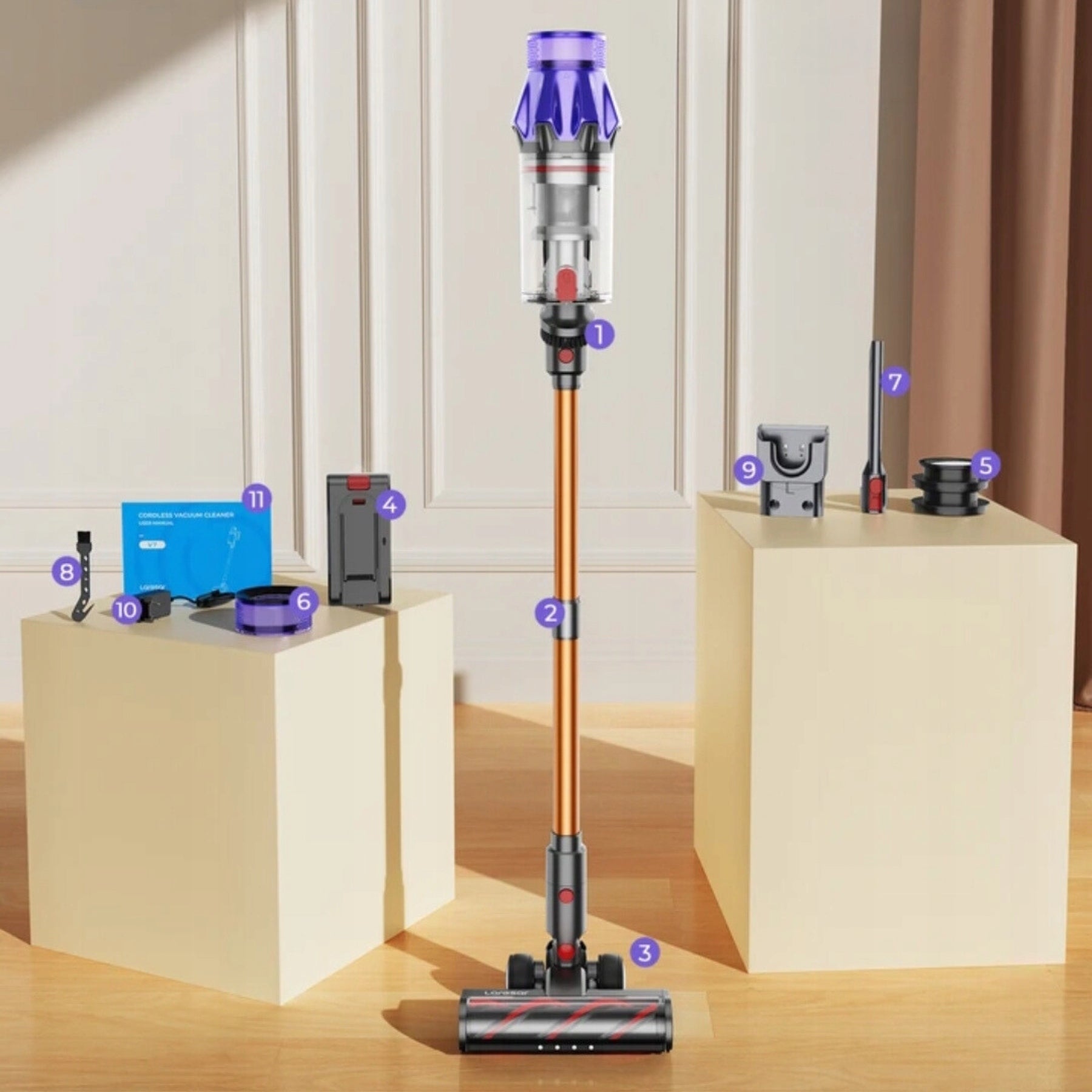 Cordless Vacuum Cleaner 3 Interchangeable Vertical Handheld Tips with HEPA Filters Packaging status original