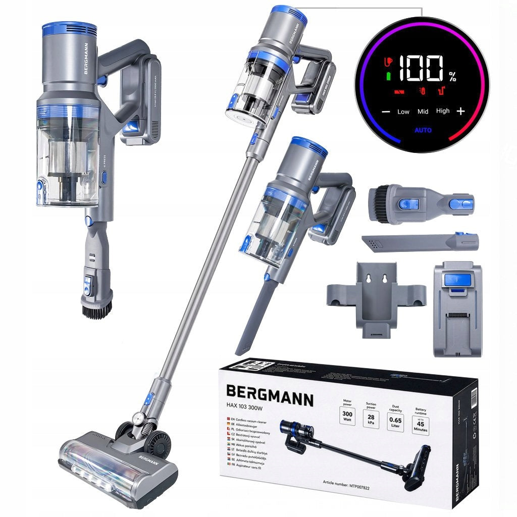 Cordless Vacuum Cleaner Vertical Handheld BERGMANN ReachMax Powerful LED 45 min
