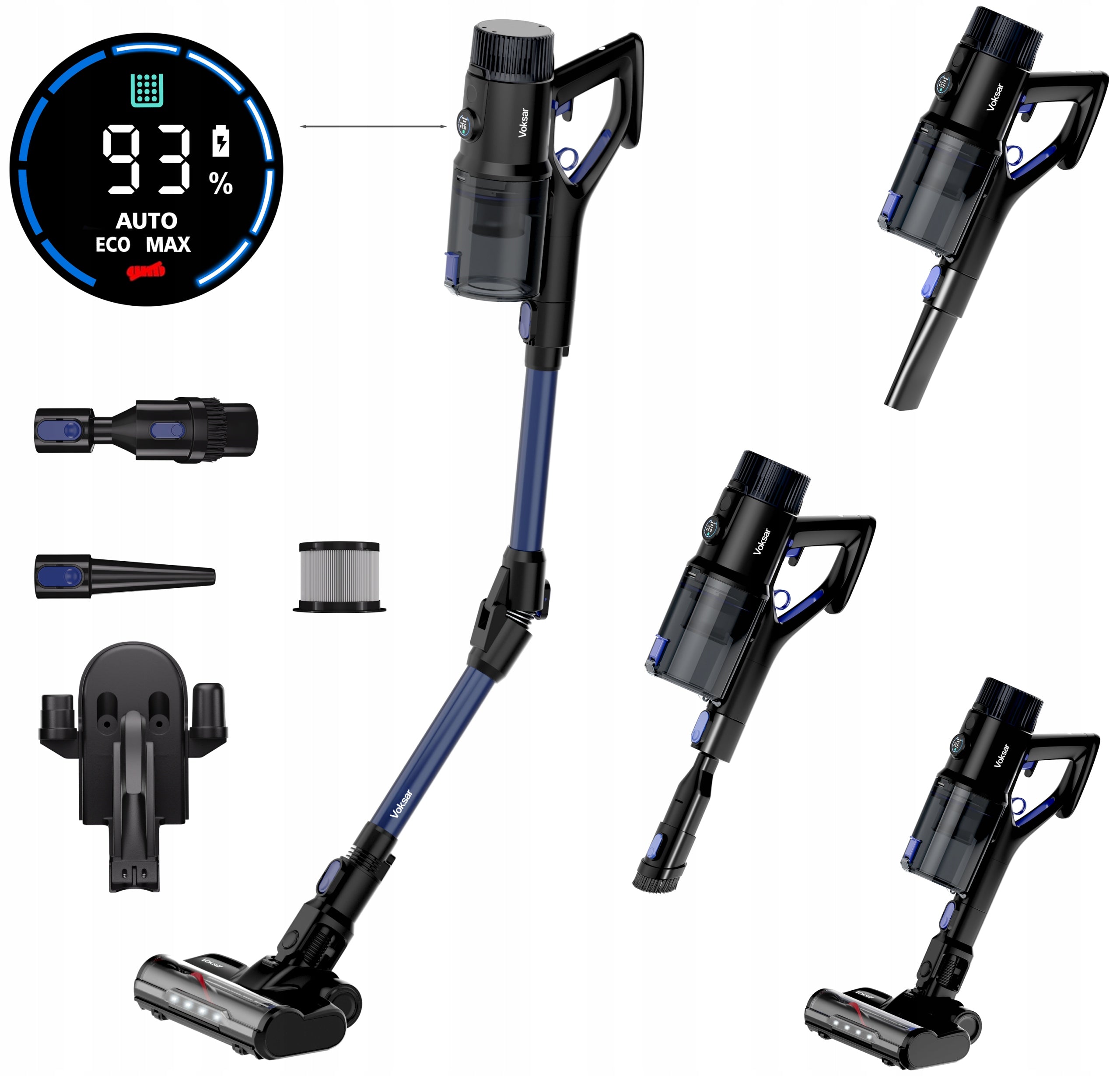 Cordless Vacuum Cleaner Vertical VOKSAR V11s 5in1 LED FLEX HEPA 600W 100 MIN
