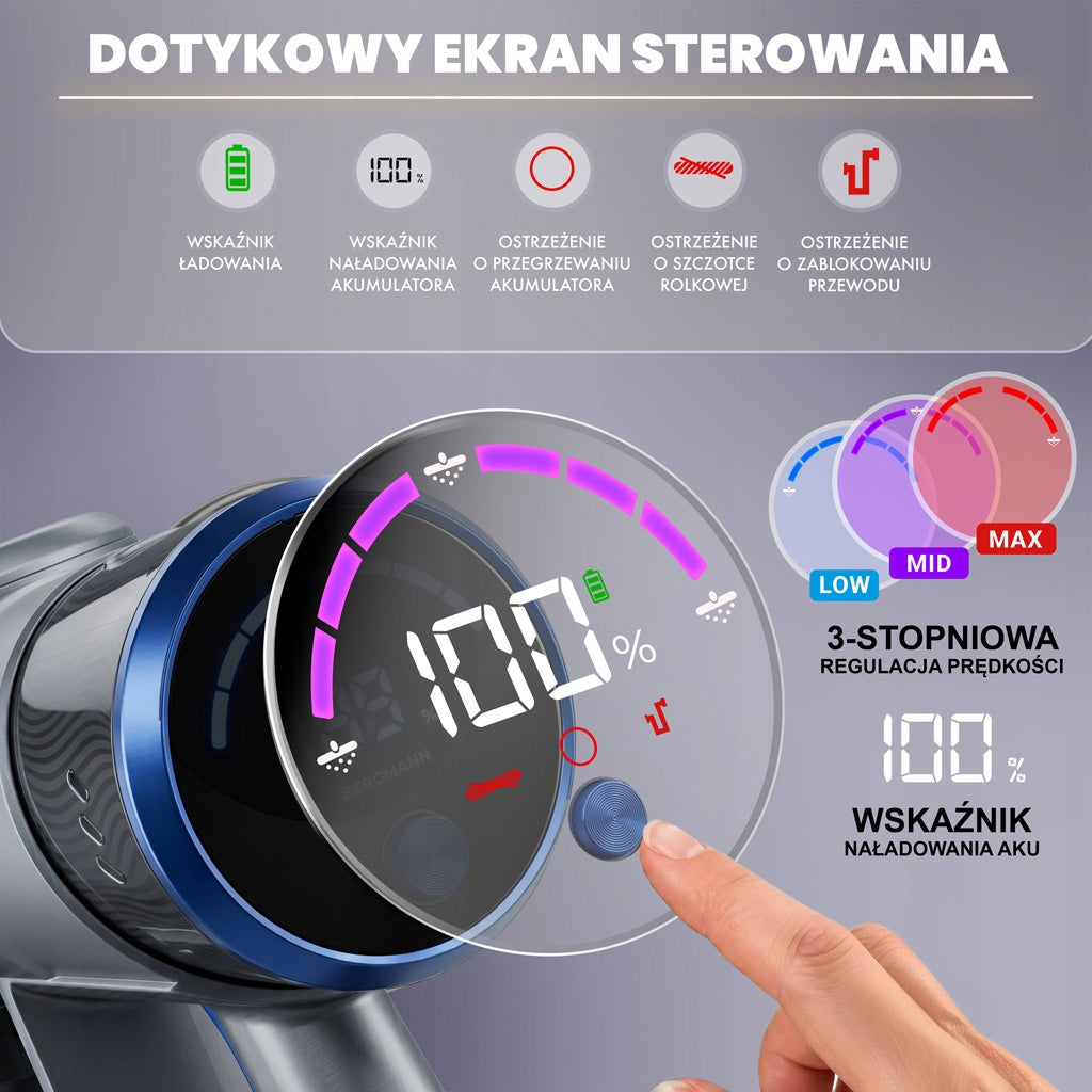 Cordless Vertical Handheld Vacuum Cleaner BERGMANN 450W POWERFUL LED for Hair Manufacturer code MTP007818