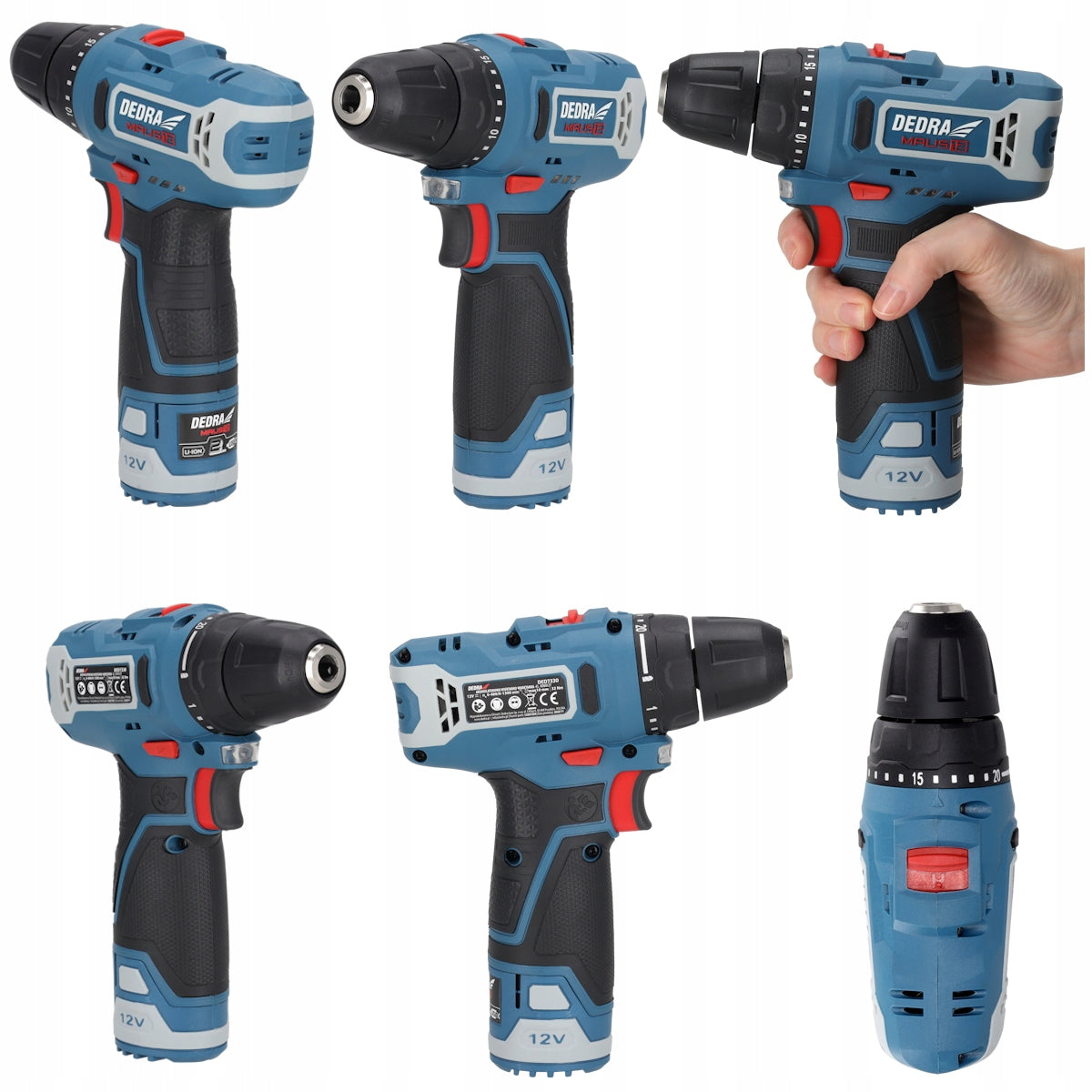 Cordless drill 12V DEDRA MAUS rechargeable battery and USB-C set Packaging status original