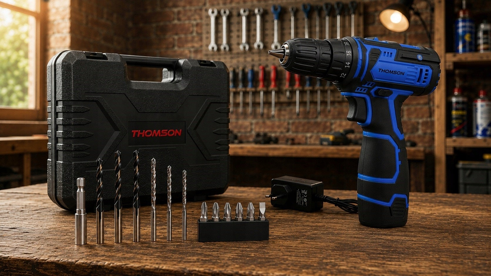 Cordless screwdriver 12V THOMSON 20Nm LED drill/driver + SET Packaging status original