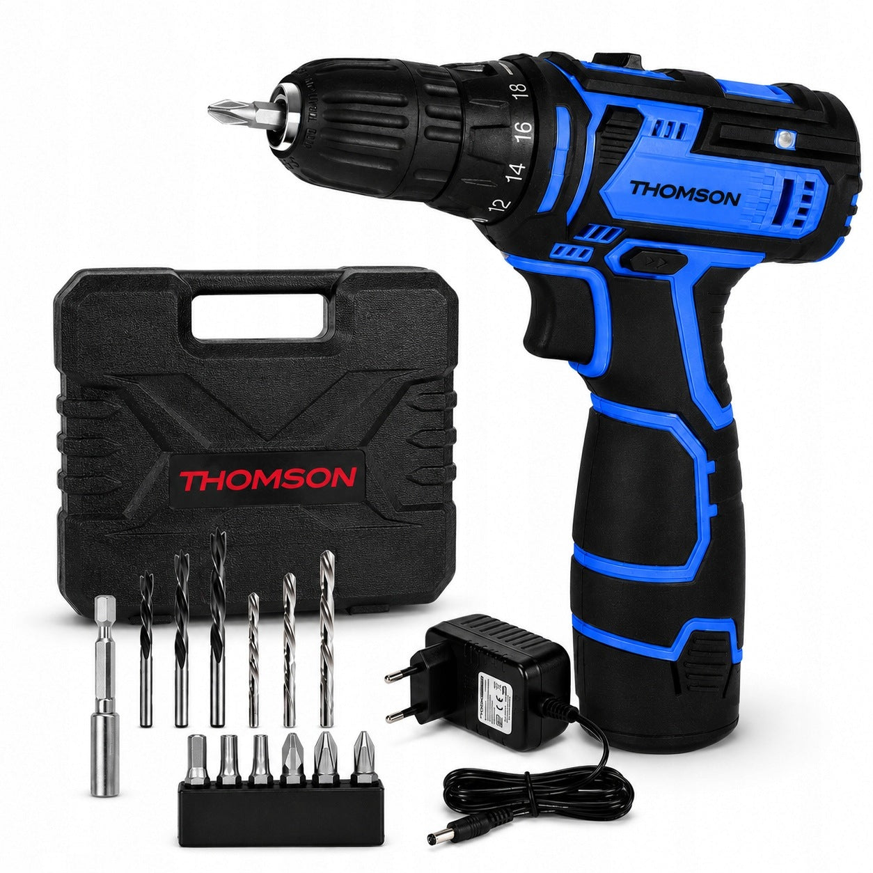 Cordless screwdriver 12V THOMSON 20Nm LED drill/driver + SET
