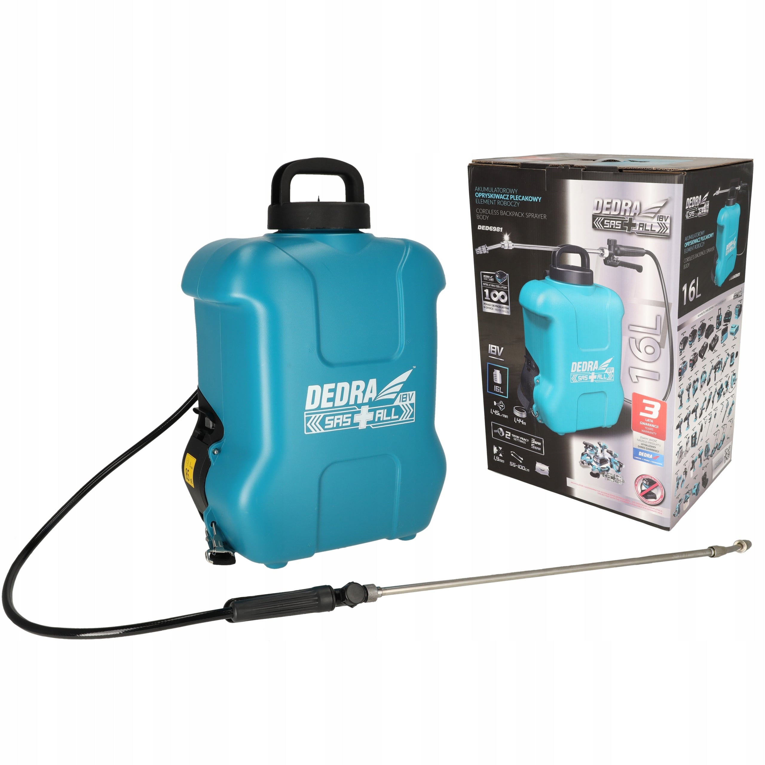 Cordless sprayer DEDRA garden backpack 16L lance 55-100cm ded6981 Maximum pressure 5 bar