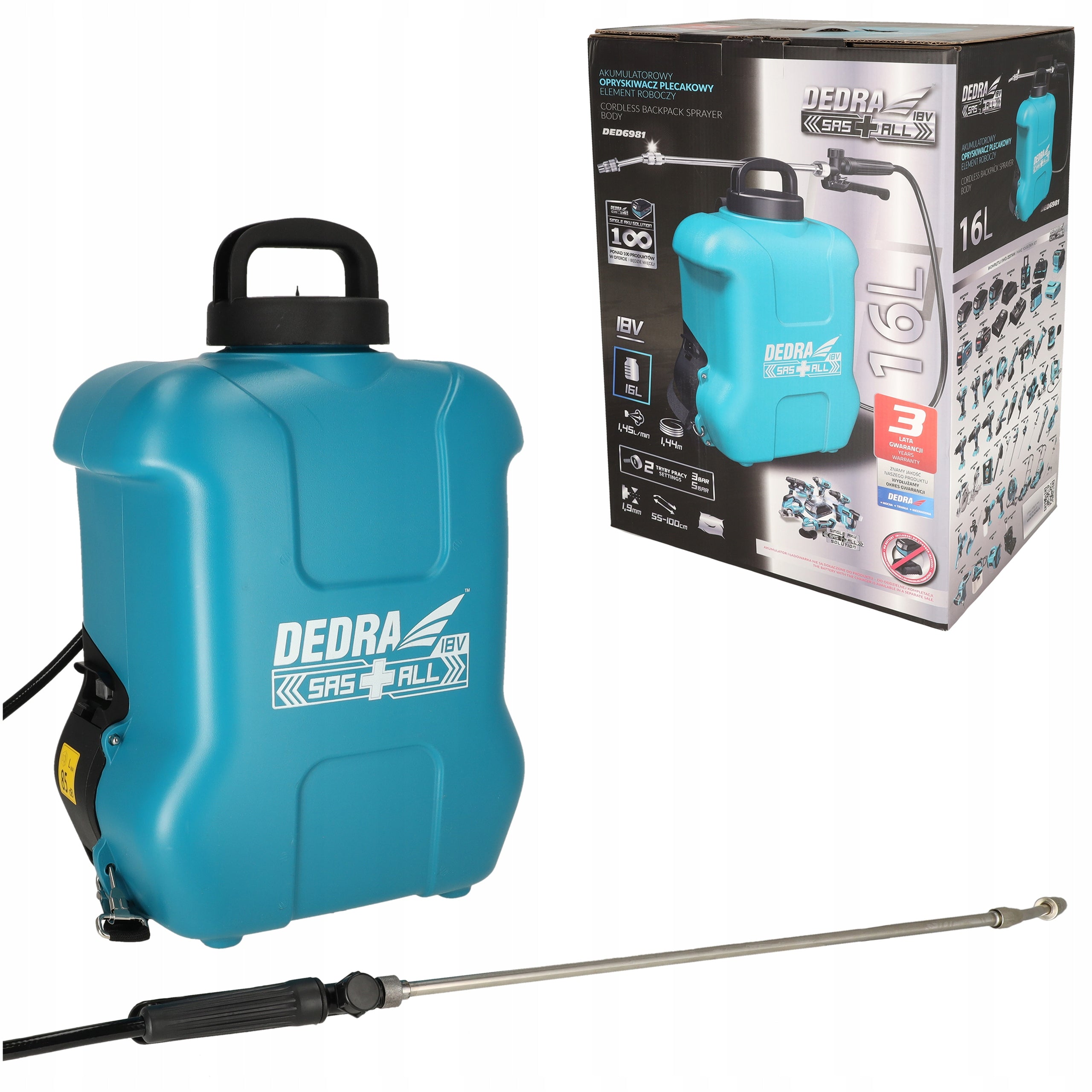 Cordless sprayer DEDRA garden backpack 16L lance 55-100cm ded6981