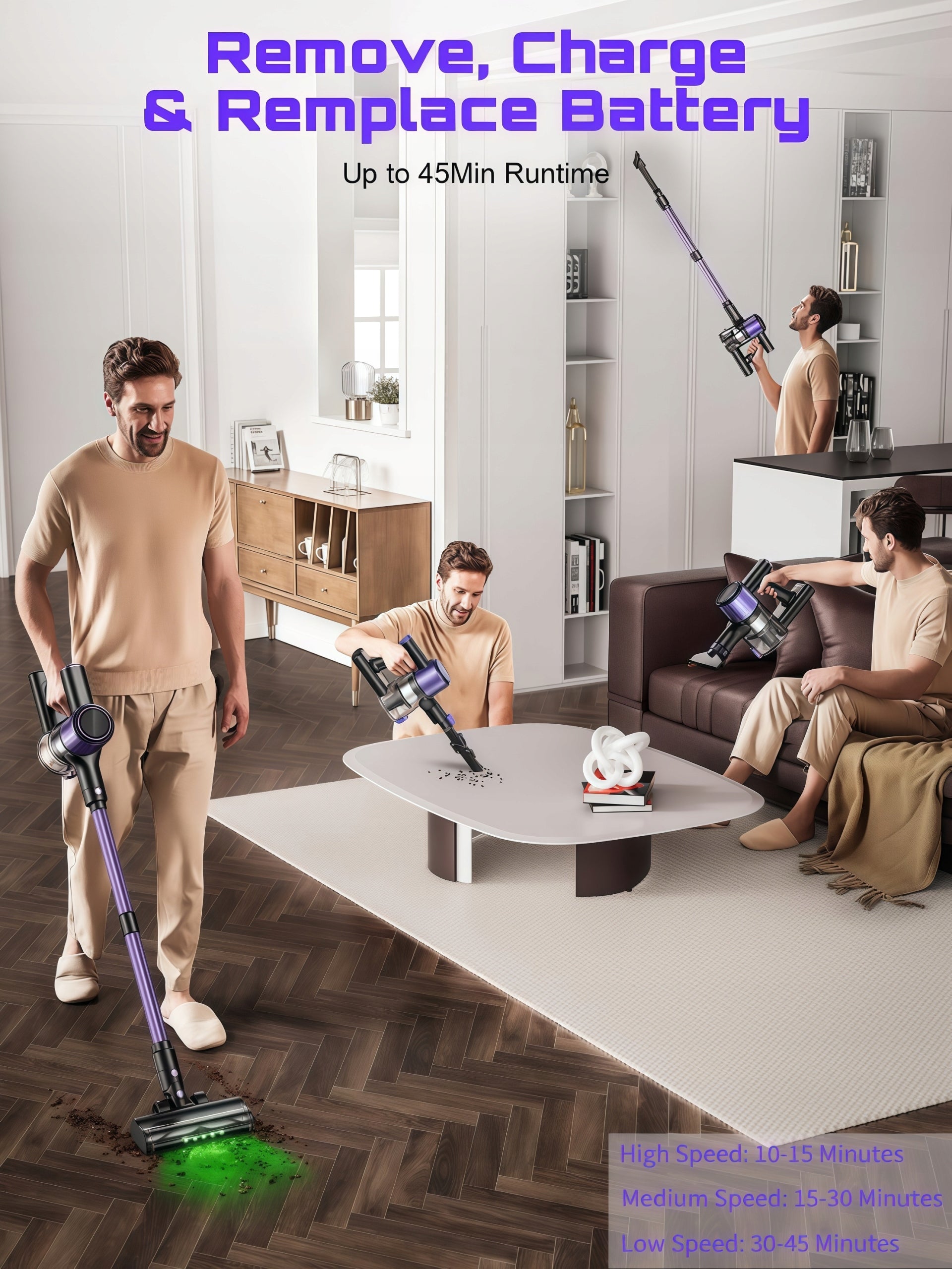 Cordless upright handheld vacuum cleaner Feward A27 40KPA New version Dominant color purple