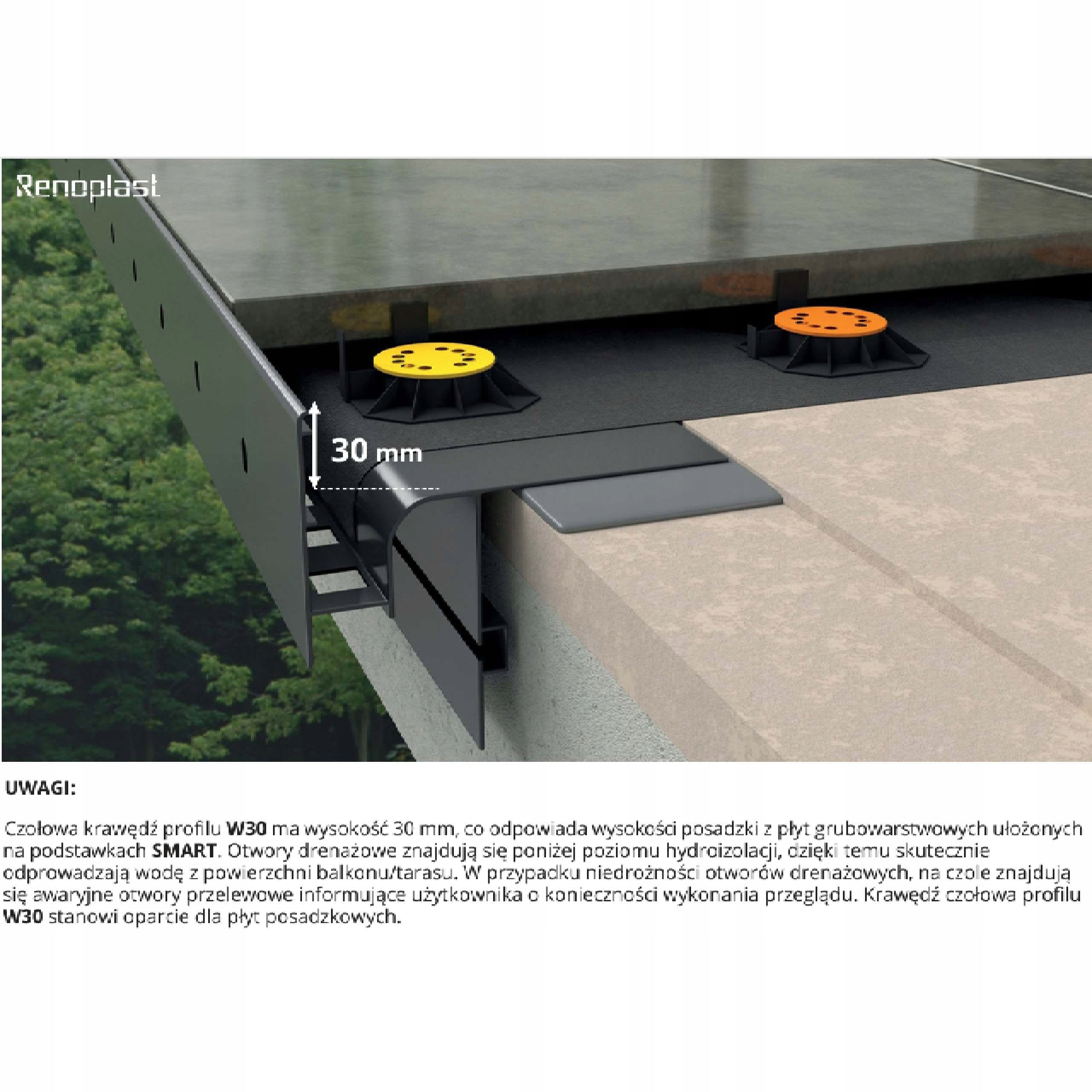 Corner 90° external terrace profile RENOPLAST BASIC W30 Graphite 7024 Product height 8.24 cm
