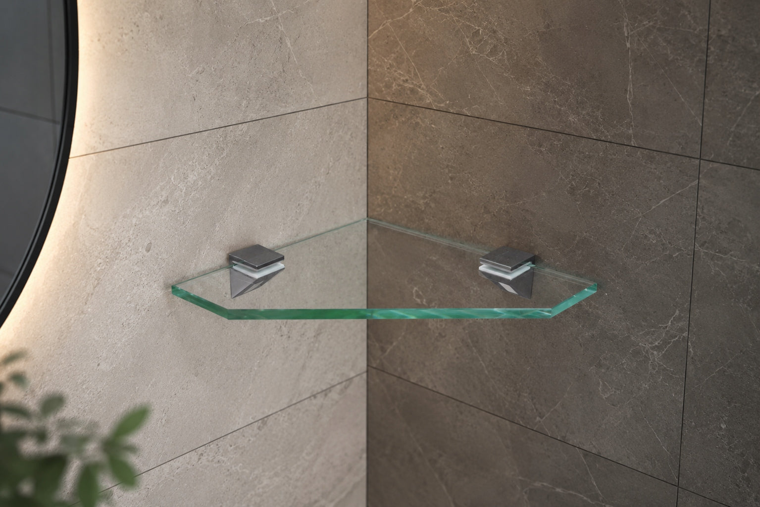 Corner glass shower shelf 25x25 8mm colorless handles chrome matt Manufacturer code PLK-BB-NAR-25X25-UMAT