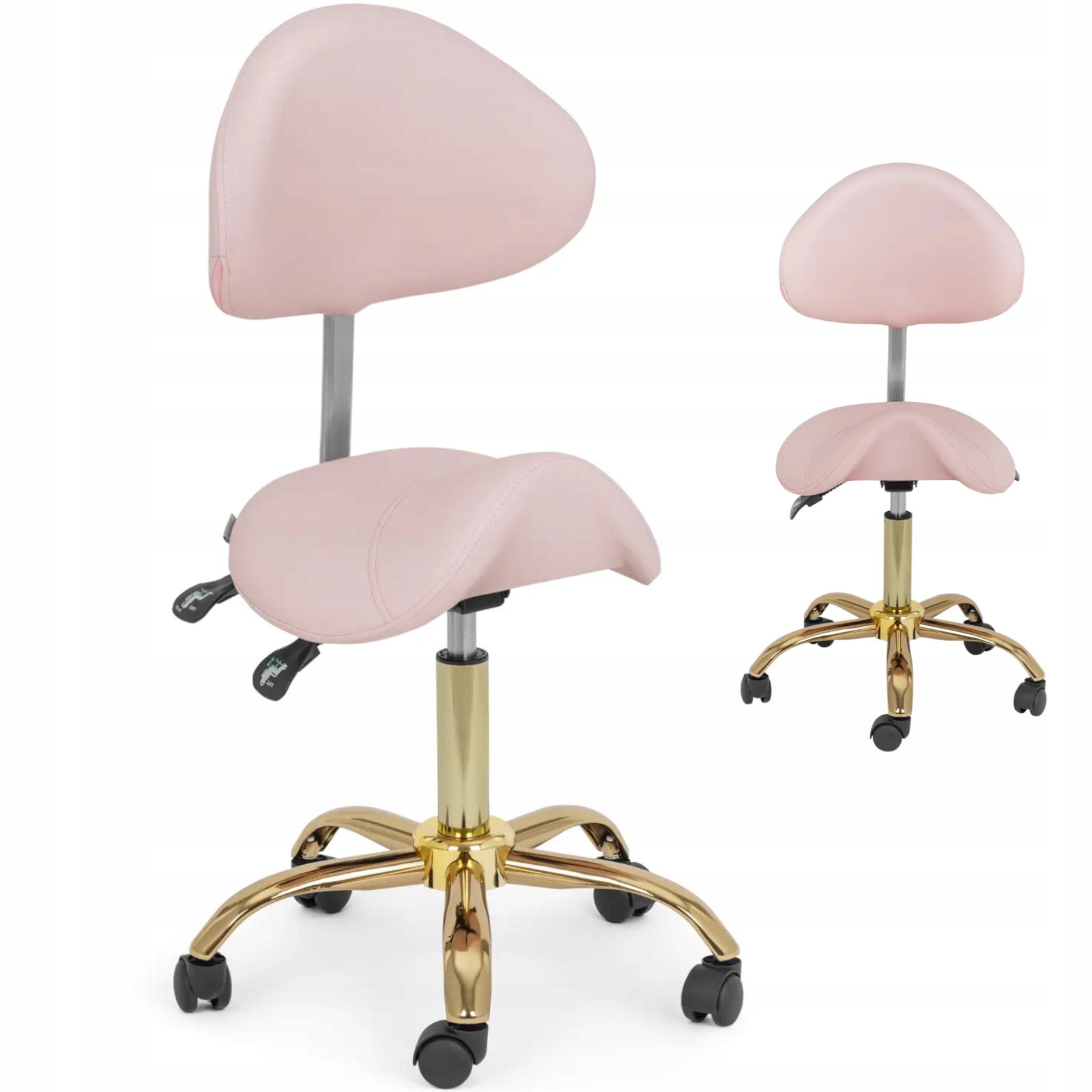Cosmetic saddle chair with backrest adjustable MANNHEIM pink-gold