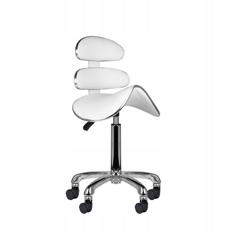 Cosmetic stool AM-880 white with ergonomic backrest and wheels