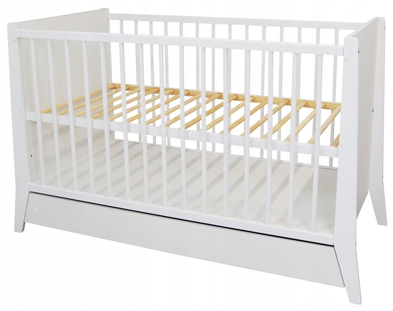 Cosmo Baby Crib with Drawer Teethers 120x60 White Pine Wood