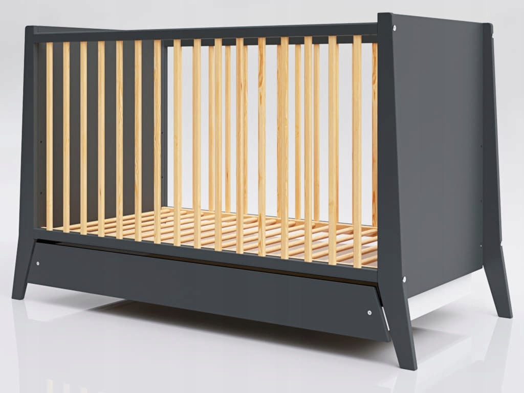 Cosmo baby cot with drawer and teethers 120x60 anthracite pine Packaging status original