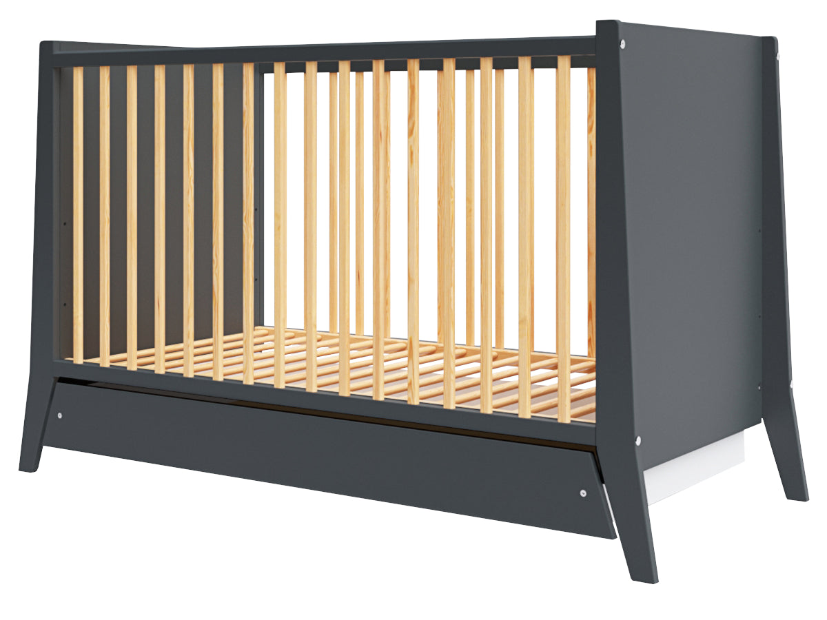 Cosmo baby cot with drawer and teethers 120x60 anthracite pine