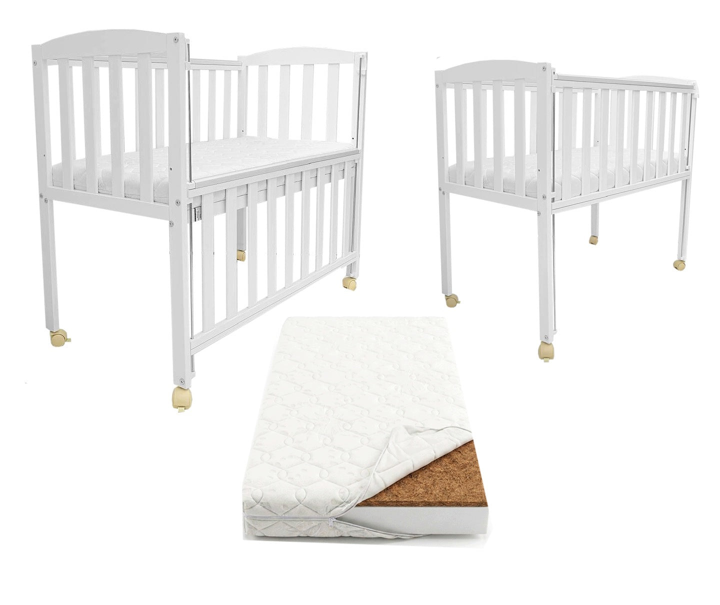 Cot 100x50 extra bed with lowered side MINI + Mattress + wheels FREEBIE