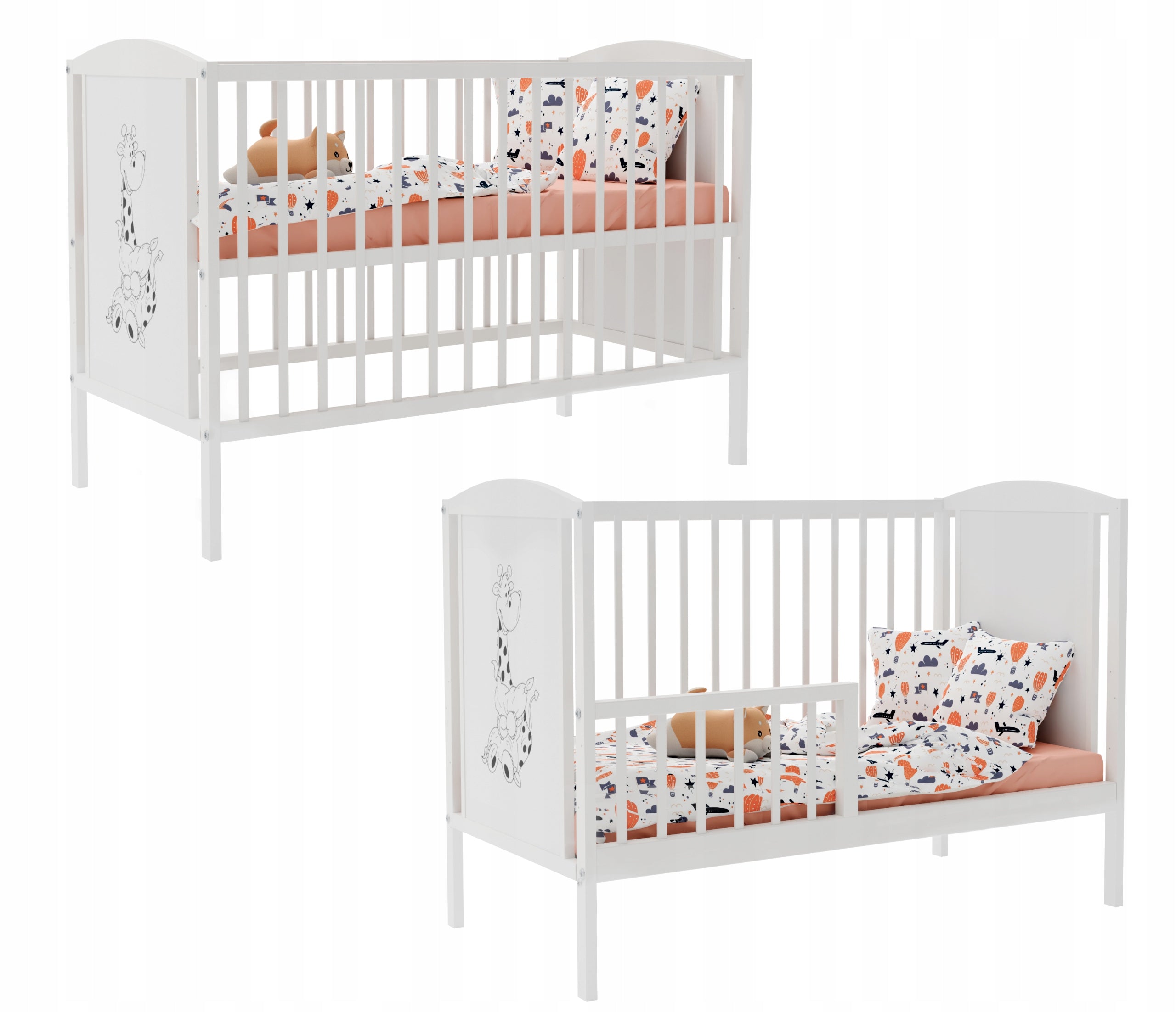 Cot FAIRY TALE b/sz white giraffe with barrier couch 120x60