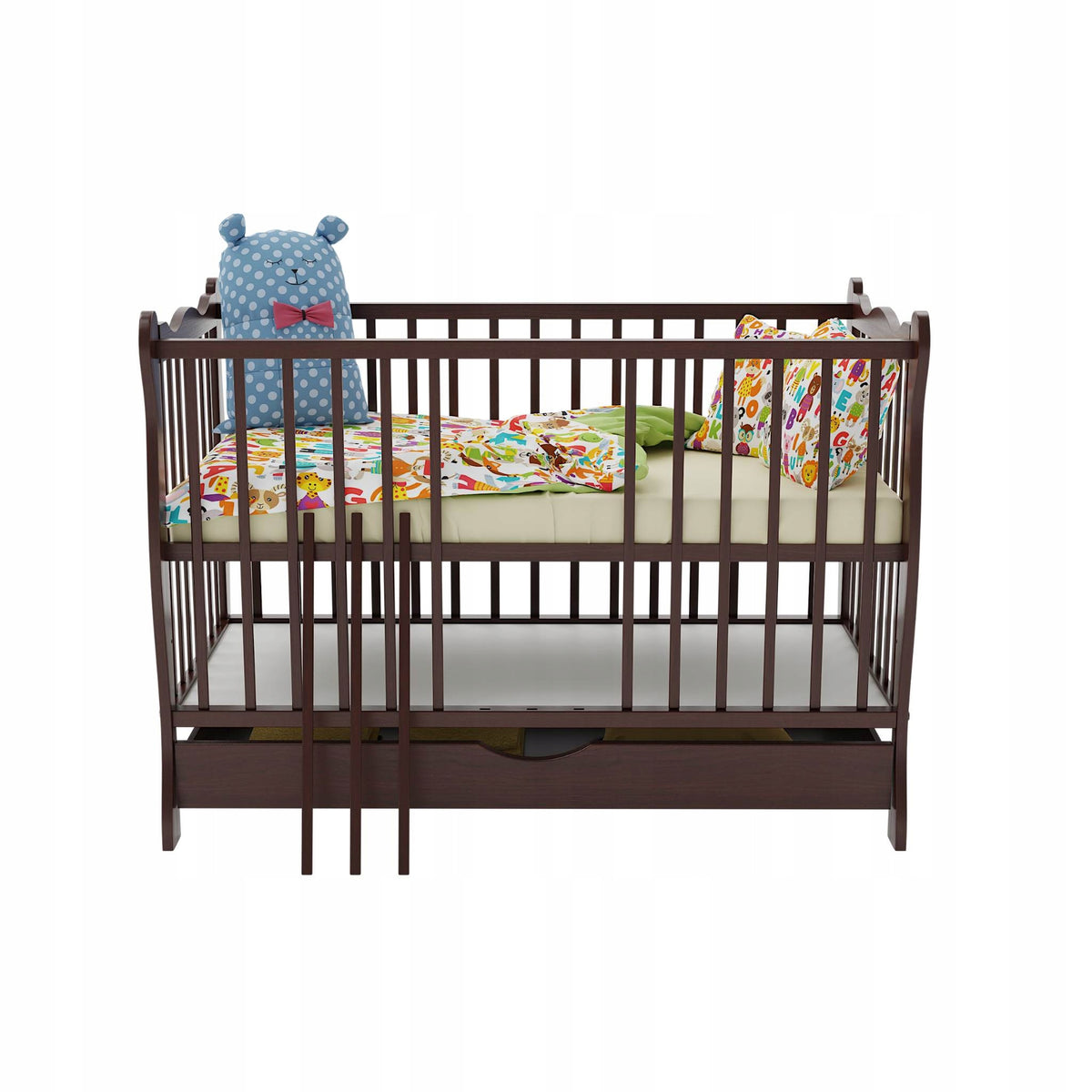 Cot JULIA drawer walnut with railing TAPCZANIK 120x60 Manufacturer code JULIA