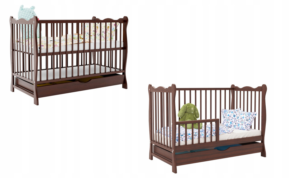 Cot JULIA drawer walnut with railing TAPCZANIK 120x60